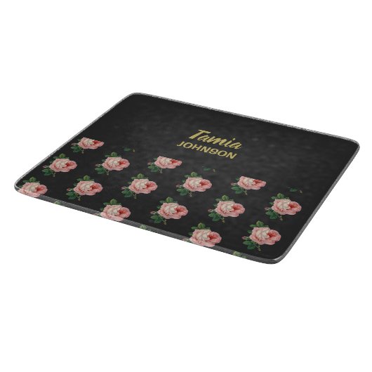 Roze bloem, aangepaste naam grijs snijplank (Hoek)
