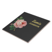 Roze bloem, aangepaste naam grijs tegeltje (Zijkant)