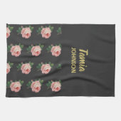 Roze bloem, aangepaste naam grijs theedoek (Horizontaal)