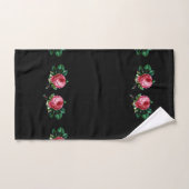roze bloem, aangepaste naam zwart bad handdoek (Handdoek)