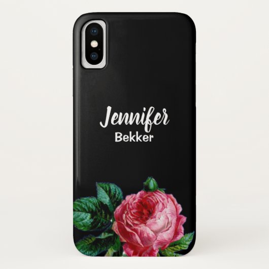 roze bloem, aangepaste naam zwart Case-Mate iPhone case (Achterkant)