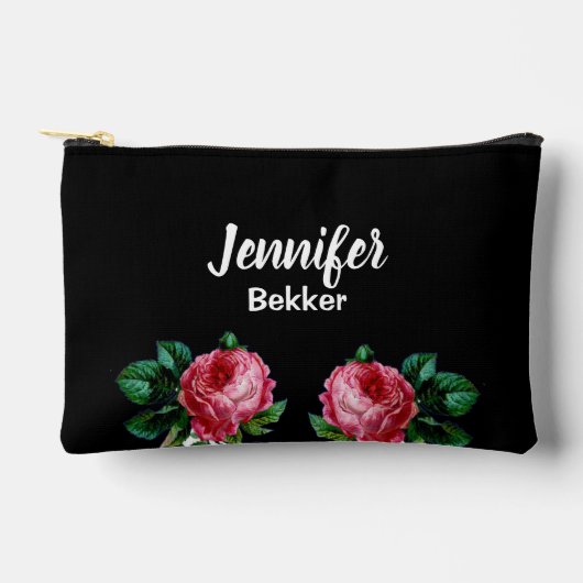 roze bloem, aangepaste naam zwart etui (Voorkant)