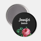 roze bloem, aangepaste naam zwart magneet (Voorkant / Achterkant)