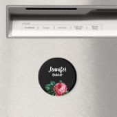 roze bloem, aangepaste naam zwart magneet (Insitu (Vaatwasser))