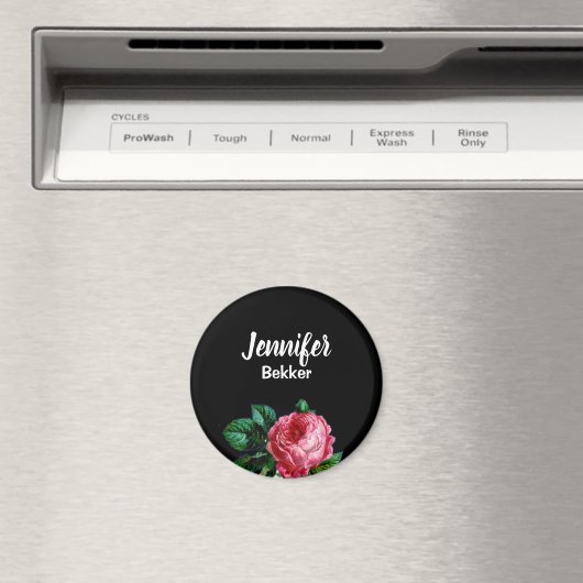 roze bloem, aangepaste naam zwart magneet (Insitu (Vaatwasser))