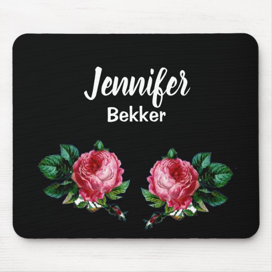  roze bloem, aangepaste naam zwart muismat (Voorkant)