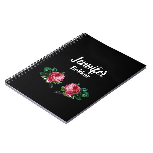  roze bloem, aangepaste naam zwart notitieboek (Linkerzijde)