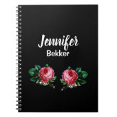 roze bloem, aangepaste naam zwart notitieboek (Voorkant)