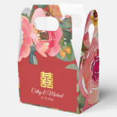 Roze bloem achtergrond dubbel geluk symbool bedankdoosjes (Geopend)
