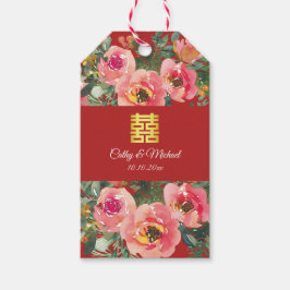 Roze bloem achtergrond dubbel gelukssymbool cadeaulabel