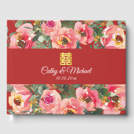 Roze bloem achtergrond dubbel gelukssymbool gastenboek