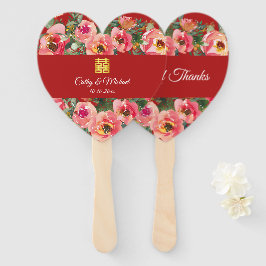 Roze bloem achtergrond dubbel gelukssymbool handwaaier