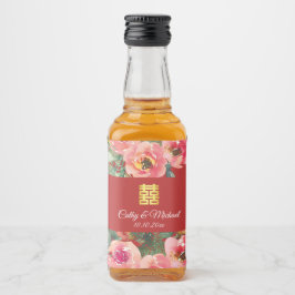 Roze bloem achtergrond dubbel gelukssymbool likeurfles etiket