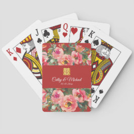 Roze bloem achtergrond dubbel gelukssymbool pokerkaarten