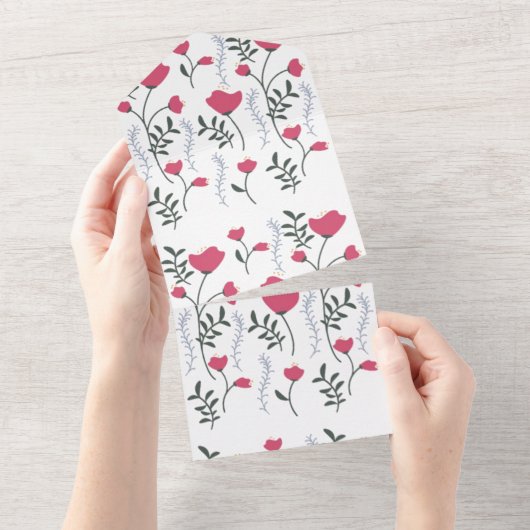 Roze bloem all in one uitnodiging (Afscheurbaar)