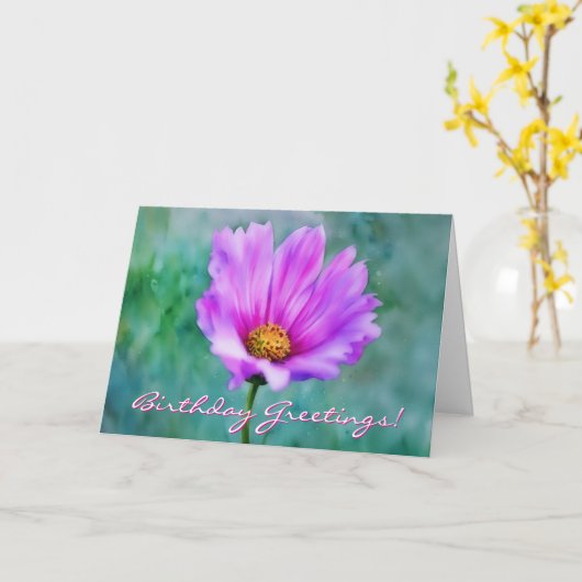  Roze Bloem Artsy Verjaardag Kaart (Gele Bloem)