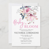 Roze bloem baby in bloei baby shower uitnodiging (Voorkant)