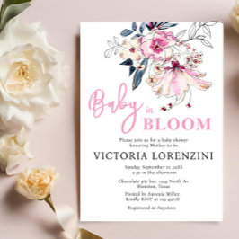 Roze bloem baby in bloei baby shower uitnodiging