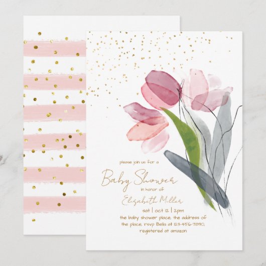 Roze Bloem Baby in Bloom Baby shower Kaart (Voorkant / Achterkant)