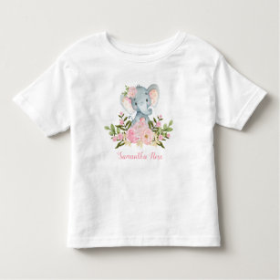 Roze bloem Baby olifant Birthday Toddler T-Shirt