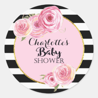 Roze Bloem Baby shower cirkels sticker