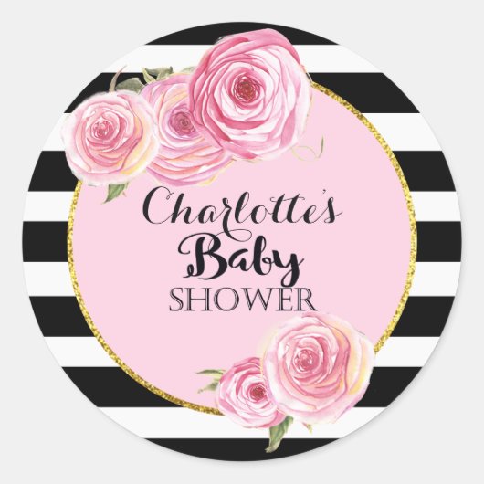  Roze Bloem Baby shower cirkels sticker (Voorkant)