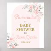 Roze bloem Baby Shower Meisje Spaanse Welkomstbord Poster (Voorkant)