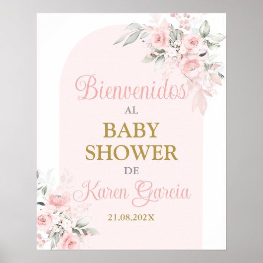 Roze bloem Baby Shower Meisje Spaanse Welkomstbord Poster (Voorkant)