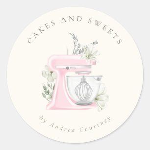 Roze bloem bakkerij pastchef cake mixer ronde sticker