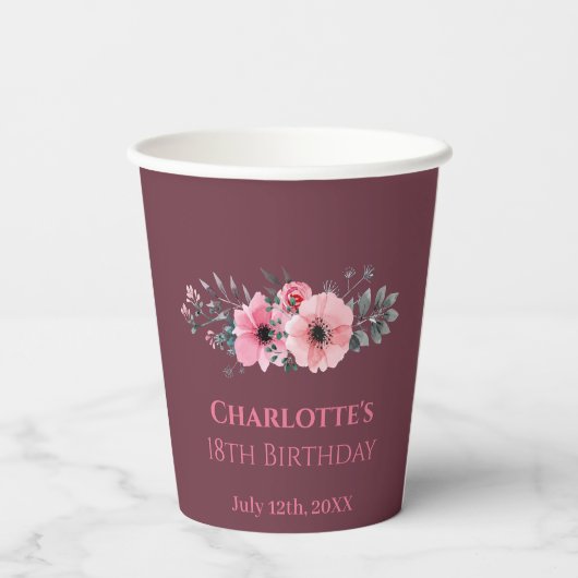 Roze bloem Big 18th Birthday Girl Foto Collage Papieren Bekers (Achterkant)