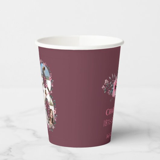 Roze bloem Big 18th Birthday Girl Foto Collage Papieren Bekers (Links)