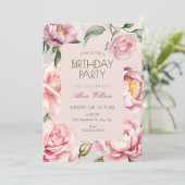 Roze bloem bloei verjaardag kaart (Staand voorkant)