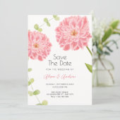 Roze bloem bloeiende bruiloft save the date (Staand voorkant)