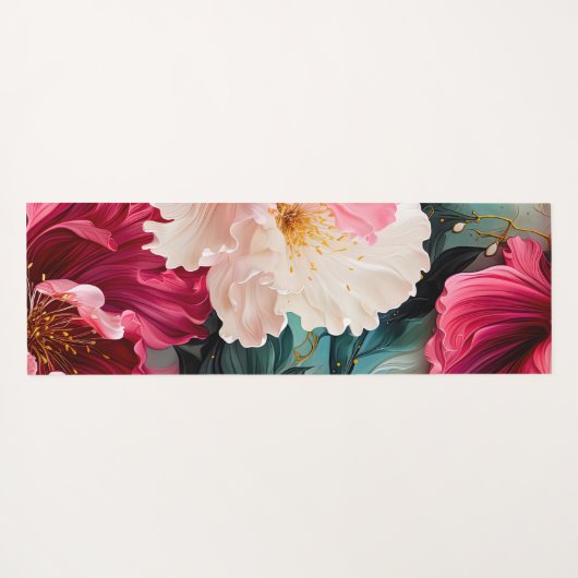 Roze bloem bloeit en bladeren yogamat (Achterkant (horizontaal))