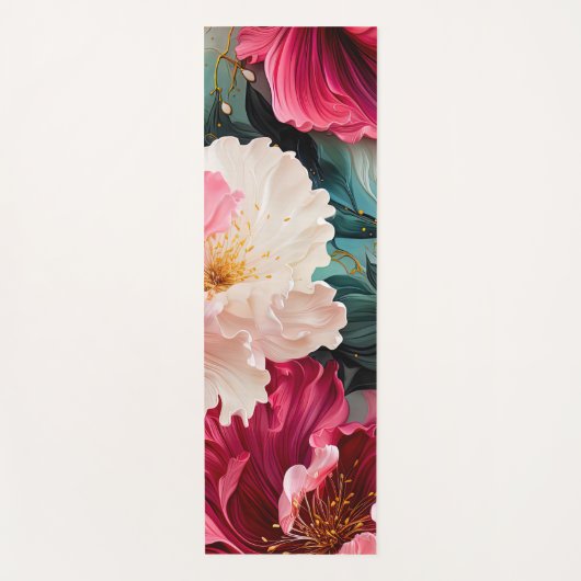Roze bloem bloeit en bladeren yogamat (Voorkant)