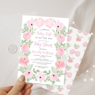 Roze bloem bloeit schattig strik boho baby meisje kaart