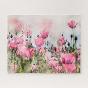 Roze Bloem Bloemen Waterverf Artistiek Legpuzzel