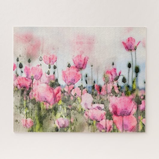 Roze Bloem Bloemen Waterverf Artistiek Legpuzzel (Horizontaal)