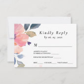 Roze Bloem Bloemen Waterverf Bruiloft Maaltijd keu RSVP Kaartje (Voorkant)