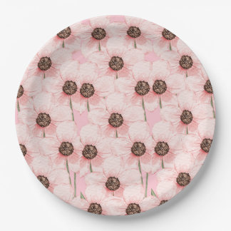 Roze Bloem Bloempatroon Papieren Borden Bordje