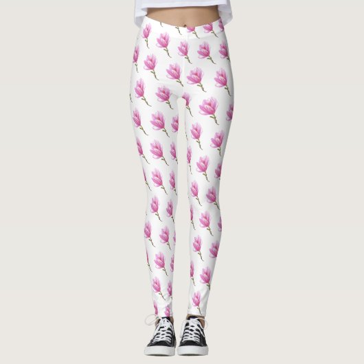 Roze bloem bloesem tekening leggings (Voorkant)