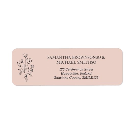 Roze Bloem Boeket Bloemen Bruiloft Etiket (Voorkant)