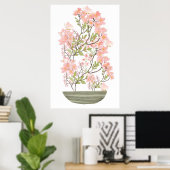 Roze Bloem Boeket en Vaas, Waarde Sticker Papier Poster (Thuiskantoor)