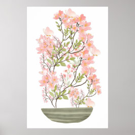 Roze Bloem Boeket en Vaas, Waarde Sticker Papier Poster