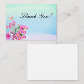 Roze Bloem Boeket en Vlinders Dank U Notitiekaartje (Voorkant / Achterkant)