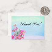Roze Bloem Boeket en Vlinders Dank U Notitiekaartje (Voorkant / Achterkant in situ)