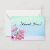 Roze Bloem Boeket en Vlinders Dank U Notitiekaartje (Voorkant)