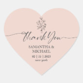 Roze Bloem Boeket Handtekening Bruiloft Dank u Hart Sticker (Voorkant)