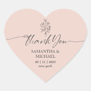 Roze Bloem Boeket Handtekening Bruiloft Dank u Hart Sticker