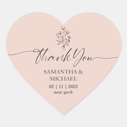 Roze Bloem Boeket Handtekening Bruiloft Dank u Hart Sticker (Voorkant)